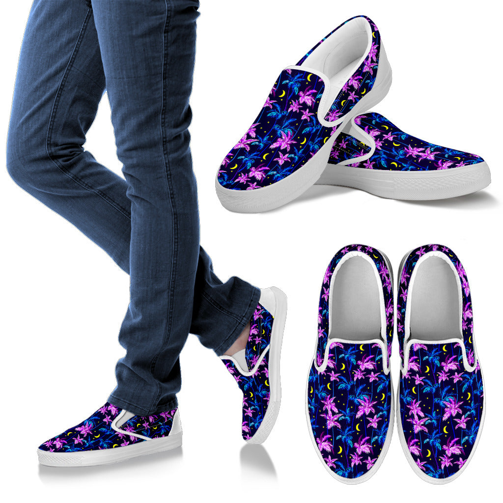 Palm Tree Night Scene Design Print Men Slip Ons Shoes