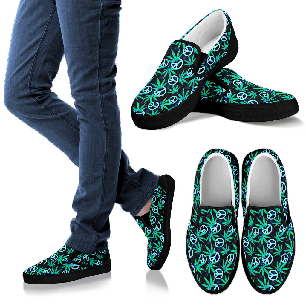 Peace Sign Themed Design Print Men Slip Ons Shoes