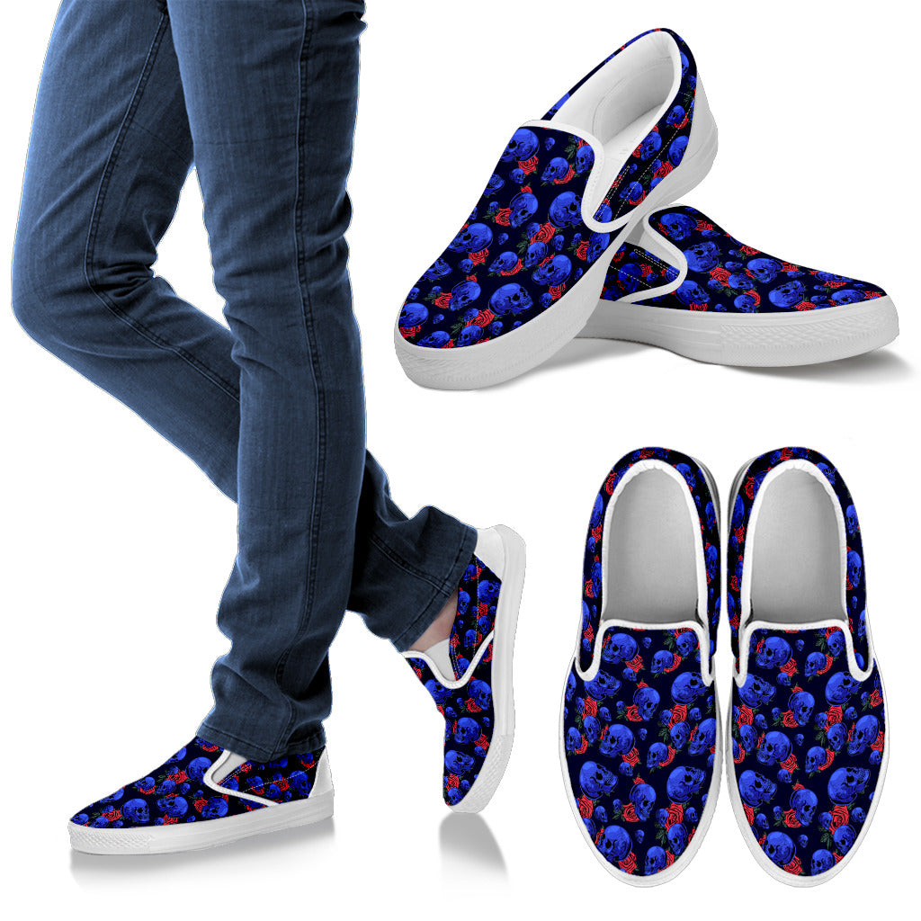 Skull Roses Neon Design Themed Print Men Slip Ons Shoes