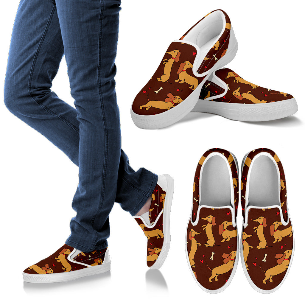 Dachshund Happy Print Pattern Men Slip Ons Shoes