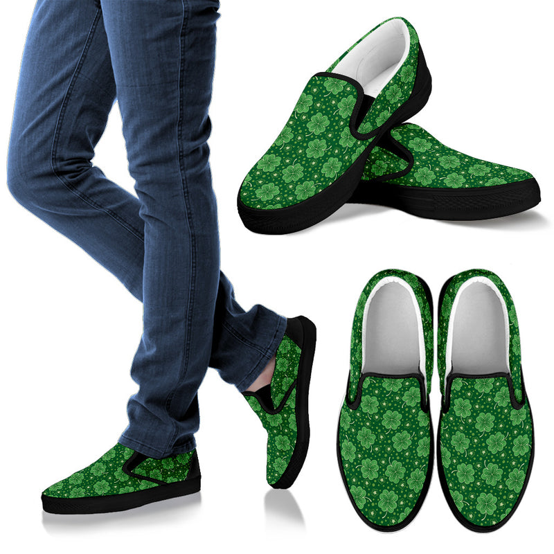 Shamrock Design Print Men Slip Ons Shoes