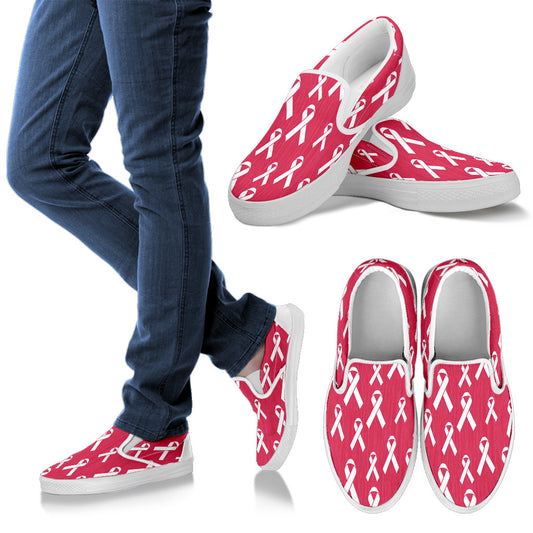 Breast Cancer Awareness Symbol Men Slip Ons Shoes