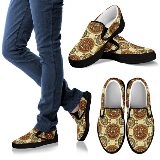 Calendar Aztec Themed Print Pattern Men Slip Ons Shoes