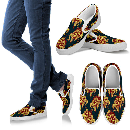 Dragons Gold Design Pattern Men Slip Ons Shoes