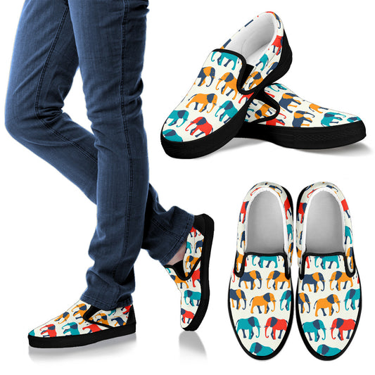 Elephant Colorful Print Pattern Men Slip Ons Shoes