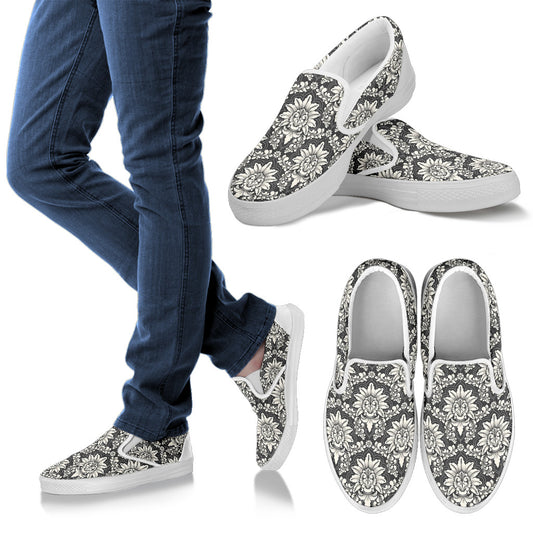 Damask Elegant Print Pattern Men Slip Ons Shoes