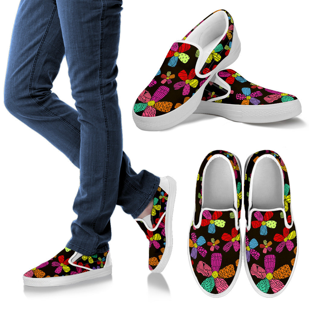 Flower Power Colorful Print Pattern Men Slip Ons Shoes