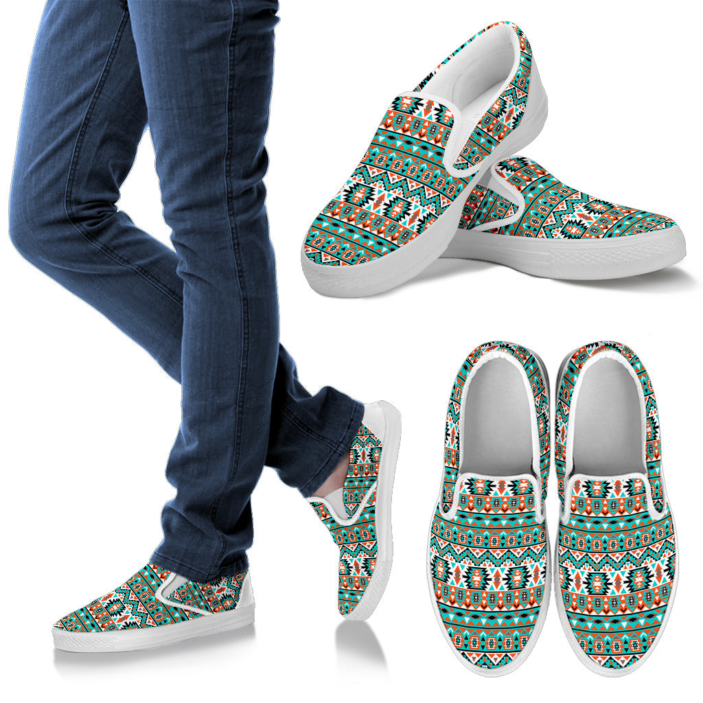 Indian Navajo Ethnic Themed Design Print Men Slip Ons Shoes