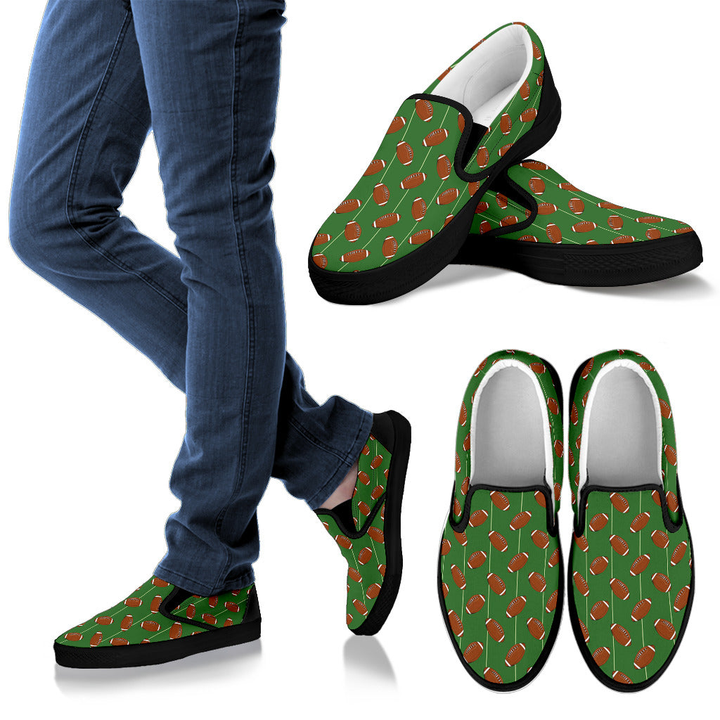 American Football on Field Themed Men Slip Ons Shoes