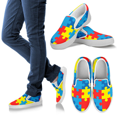 Autism Awareness Puzzles Design Print Men Slip Ons Shoes