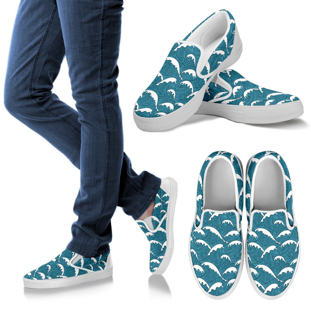 Surf Wave Tribal Design Men Slip Ons Shoes