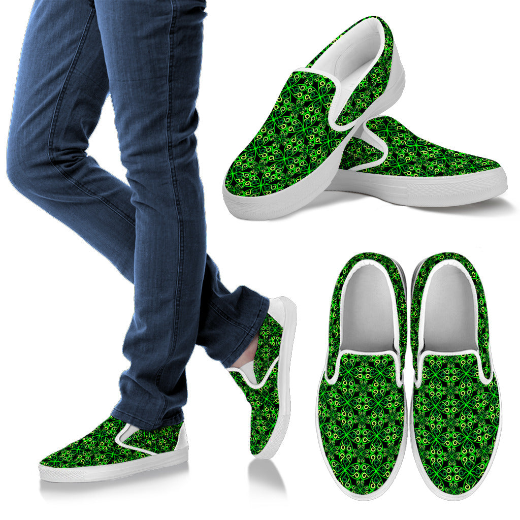 Celtic Green Neon Design Men Slip Ons Shoes