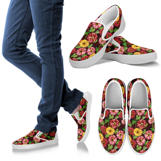 Daisy Gerbera Print Pattern Men Slip Ons Shoes