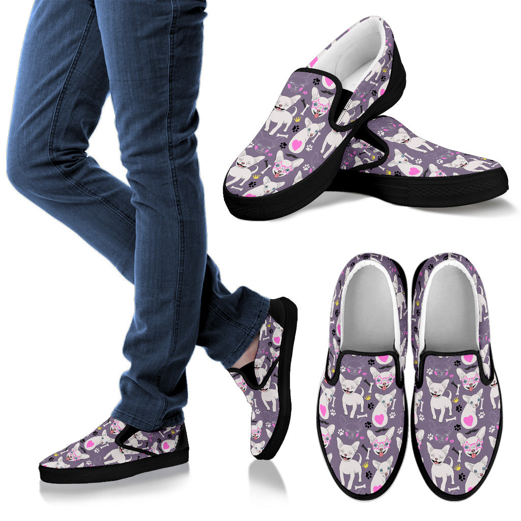 Chihuahua Happy Pattern Men Slip Ons Shoes