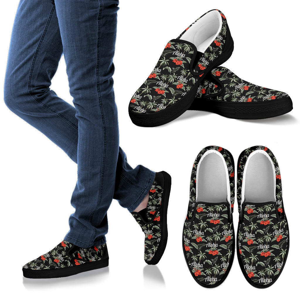 Aloha Palm Tree Design Themed Print Men Slip Ons Shoes