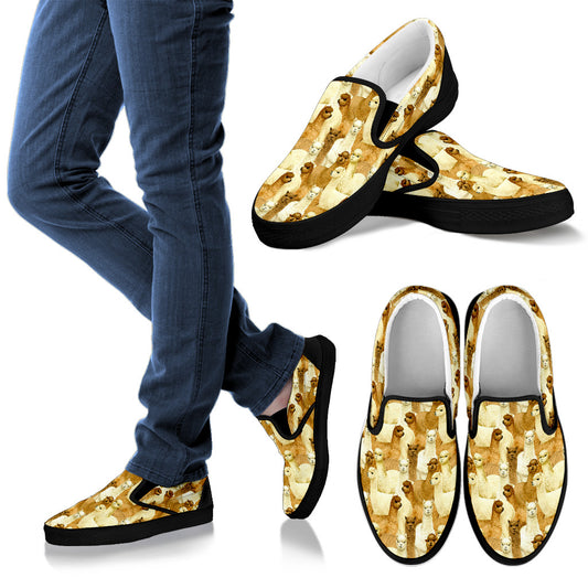 Alpaca Watercolor Design Themed Print Men Slip Ons Shoes