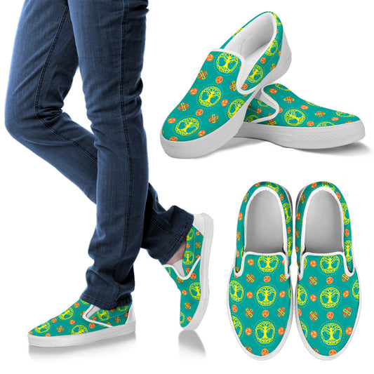 Celtic Tree of Life Print Pattern Men Slip Ons Shoes