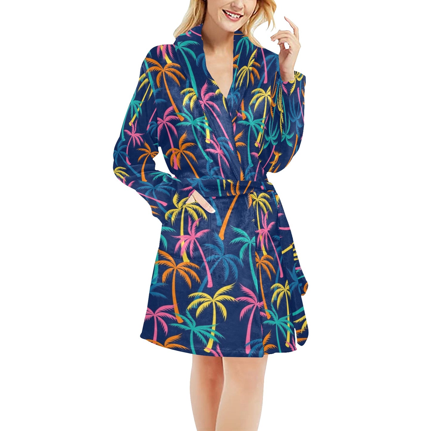 Palm Tree Pattern Print Design PT013 Women's Fleece Robe