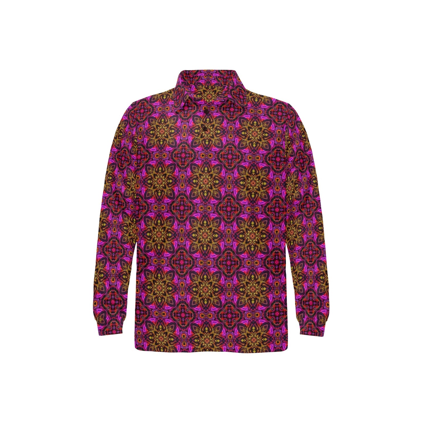 kaleidoscope Abstract Print Design Long Sleeve Polo Shirt For Men's