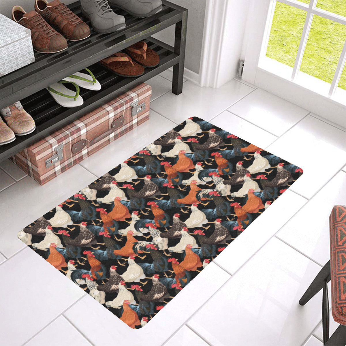 Chicken Print Pattern Rubber Doormat