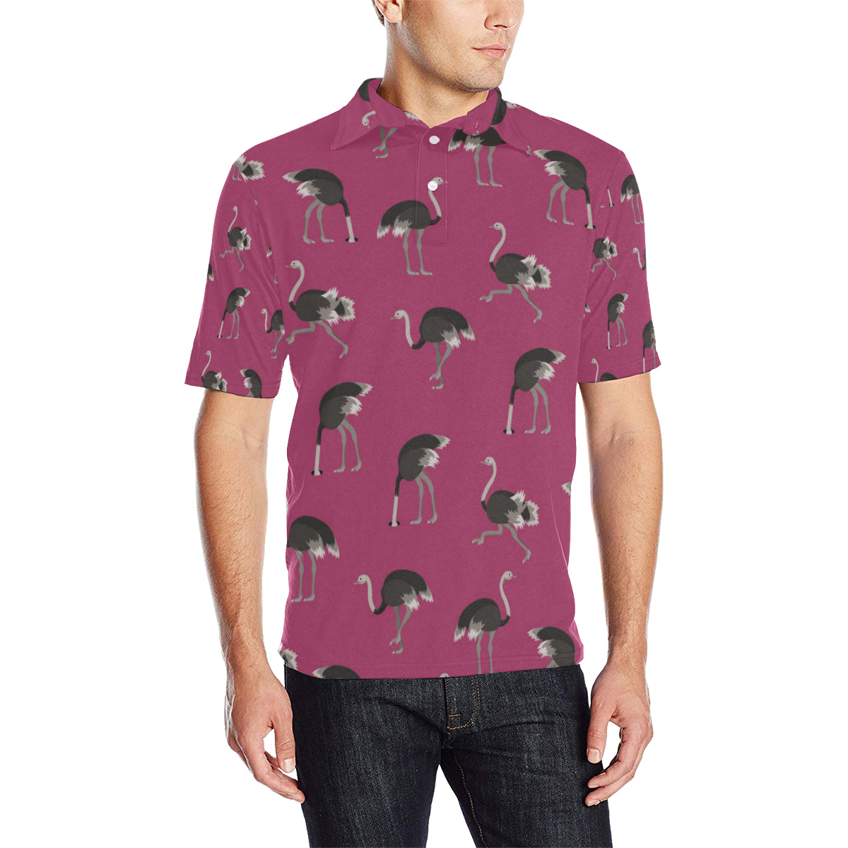 Emu Pattern Print Design 02 Men Polo Shirt