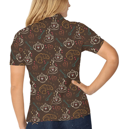 Coffee Pattern Print Design 06 Women's Polo Shirt