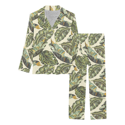 Banana Leaf Pattern Print Design BL08 Women's Long Pajama Set