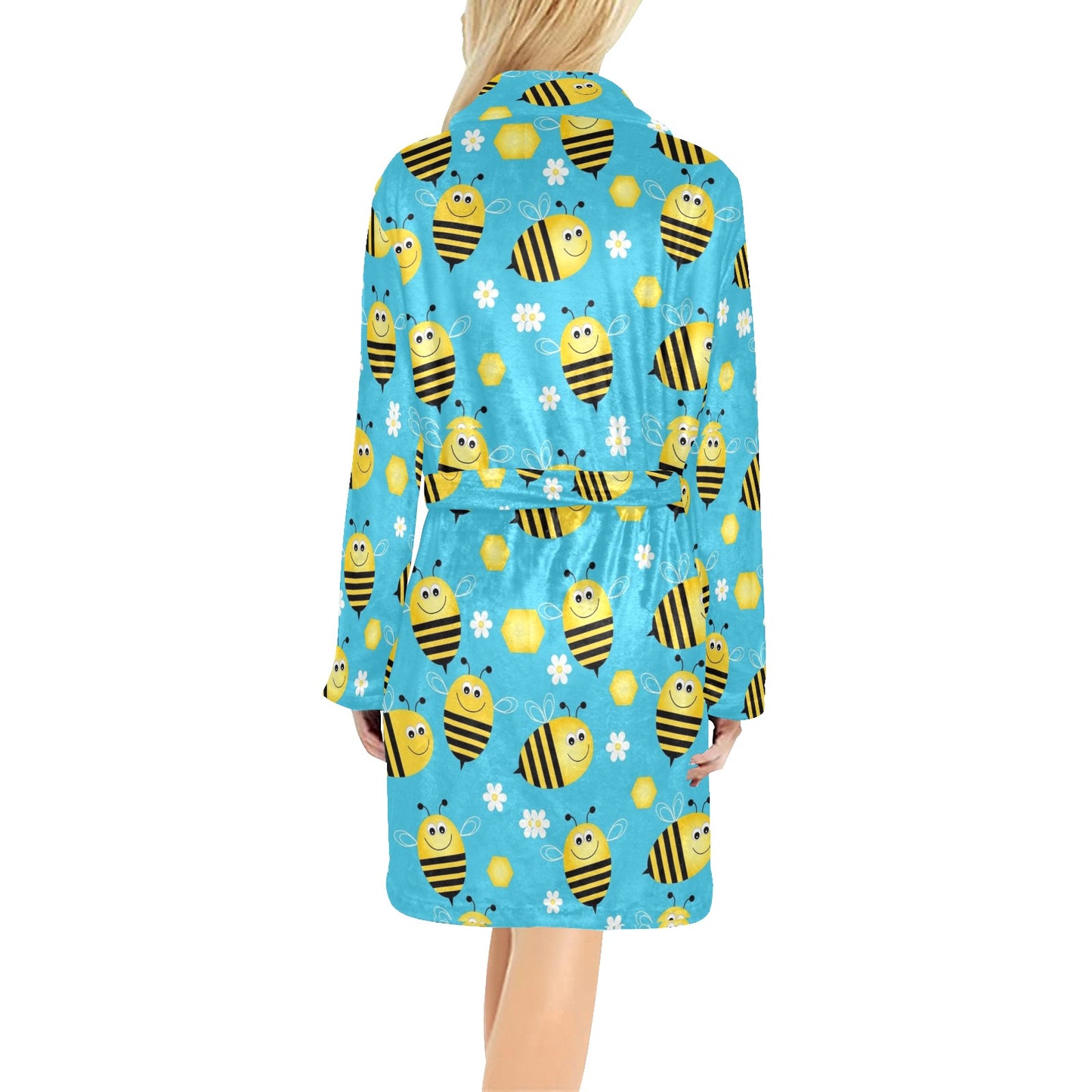 Bee Pattern Print Design BEE06 Women's Fleece Robe