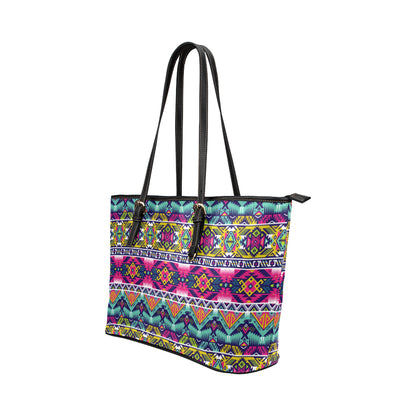 Indian Navajo Color Themed Design Print Leather Tote Bag