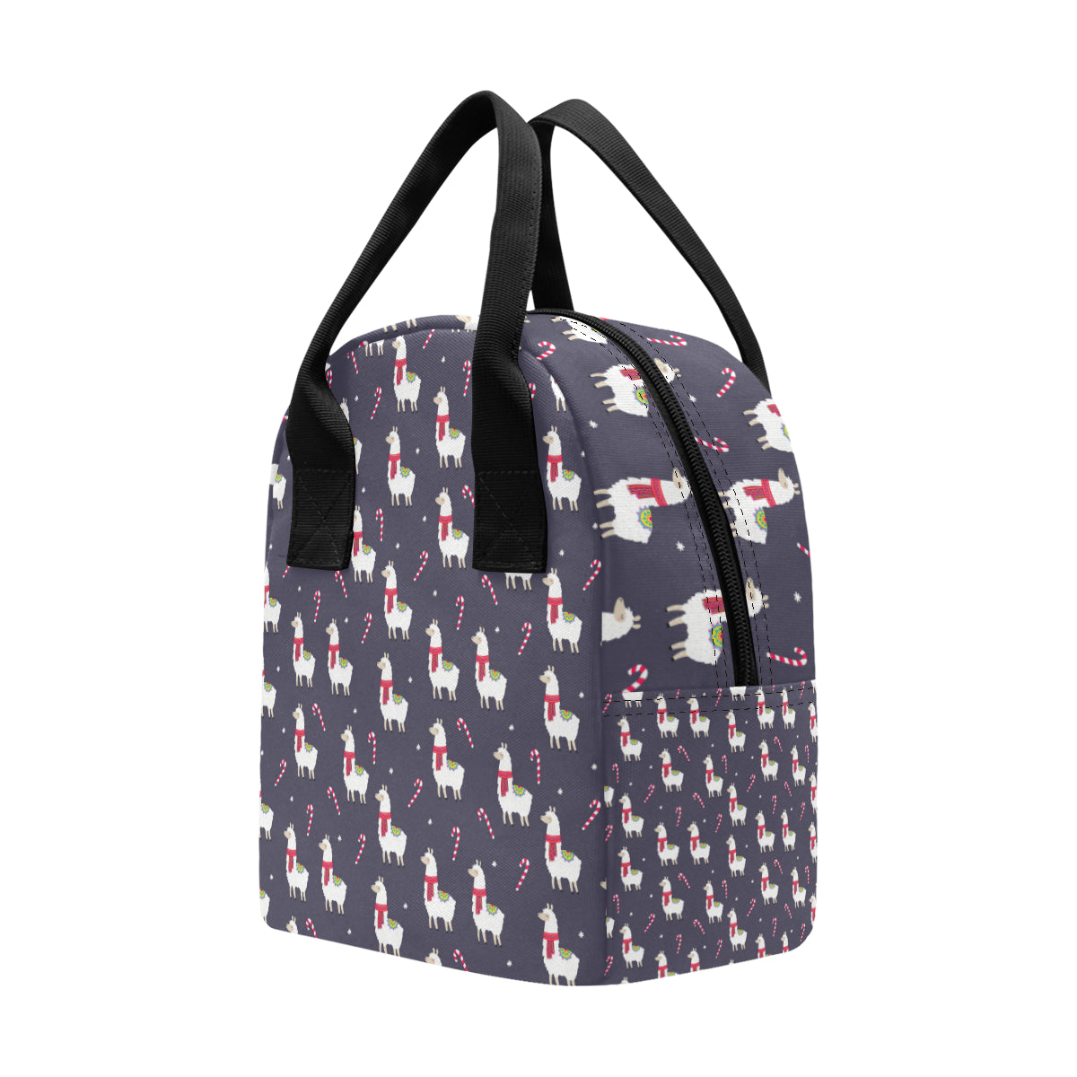 Llama with Candy Cane Themed Print Insulated Lunch Bag