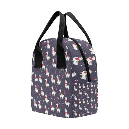 Llama with Candy Cane Themed Print Insulated Lunch Bag