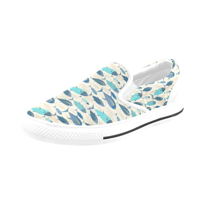 Tuna Fish Print Design LKS302 White Slip Ons Canvas Women's Shoes