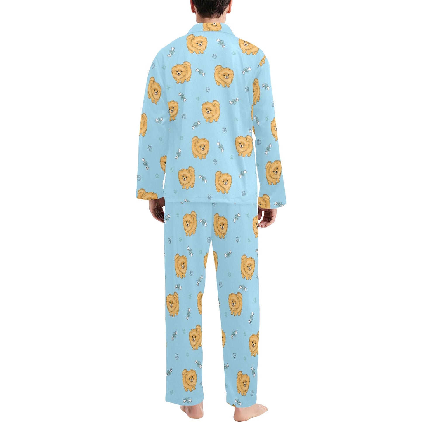 Pomeranians Pattern Print Design A03 Men's Long Pajama Set