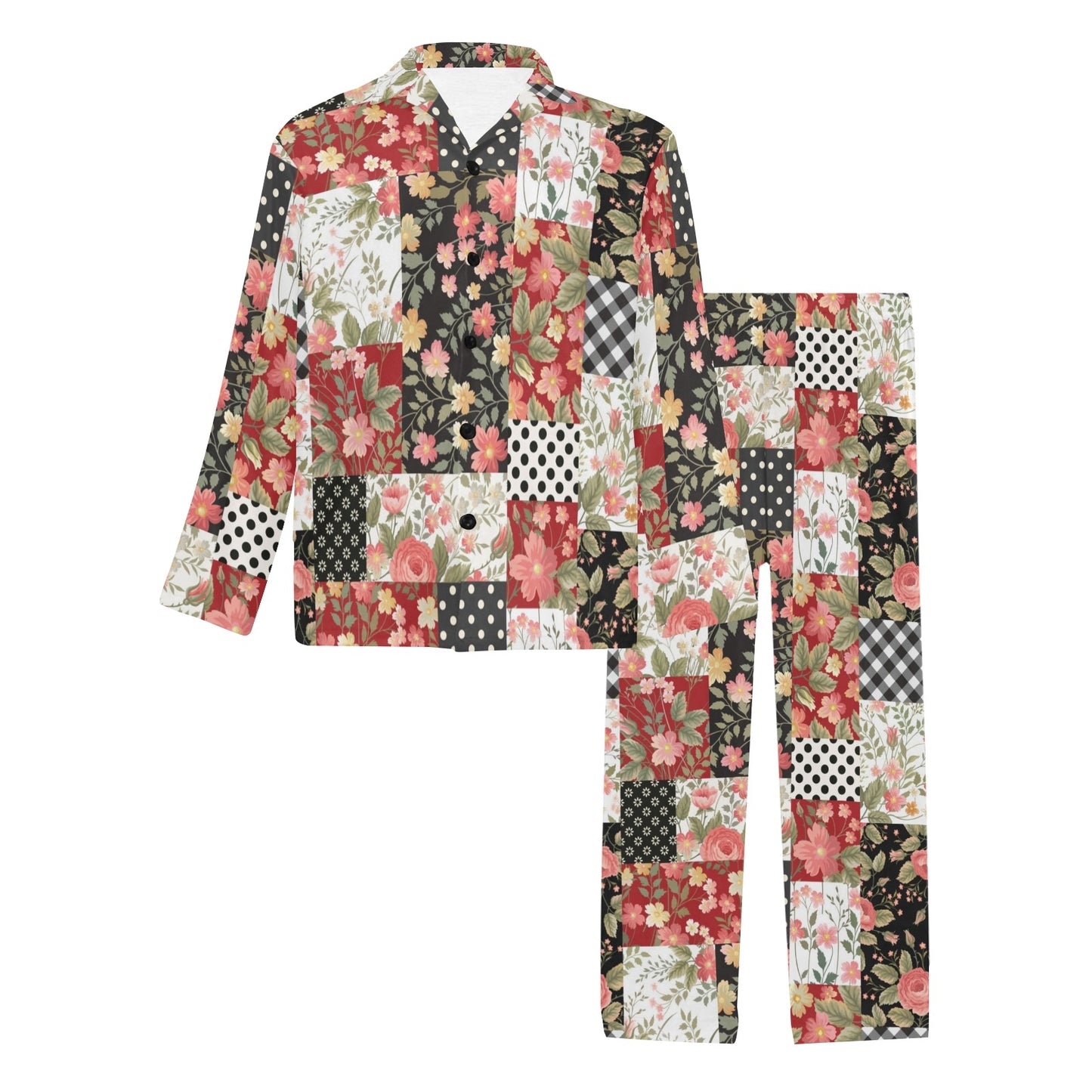 Patchwork Flower Pattern Print Design 03 Men's Long Pajama Set