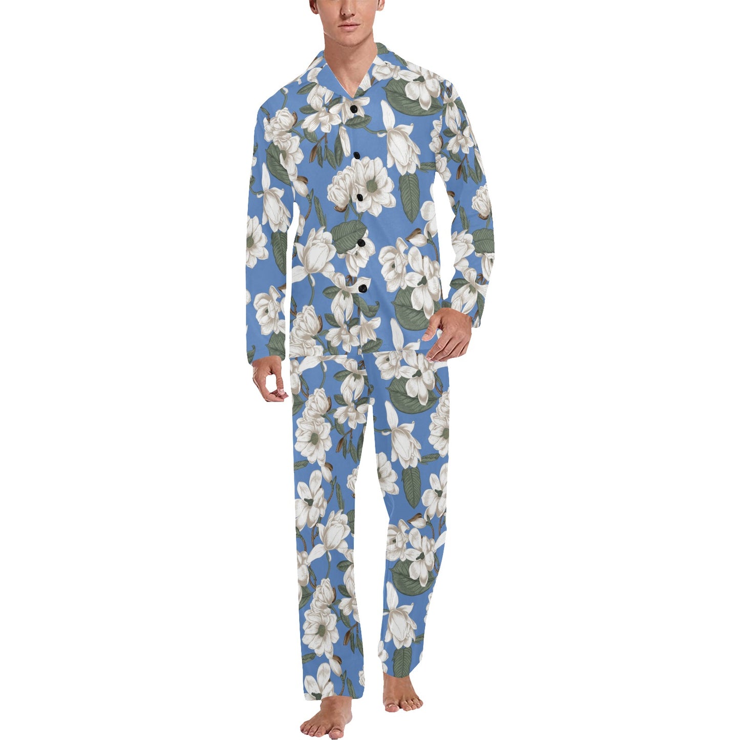 Magnolia Pattern Print Design 01 Men's Long Pajama Set