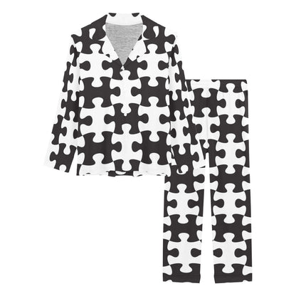 Puzzle Black White Pattern Print Design A02 Women's Long Pajama Set