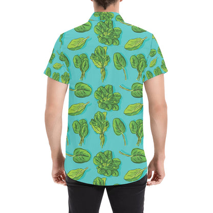 Spinach Print Design LKS301 Men Short Sleeve Button Up Shirt