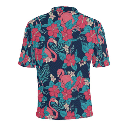 Flamingo Red Hibiscus  Pattern Men Polo Shirt