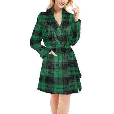 Tartan Green Print Design LKS302 Women's Fleece Robe