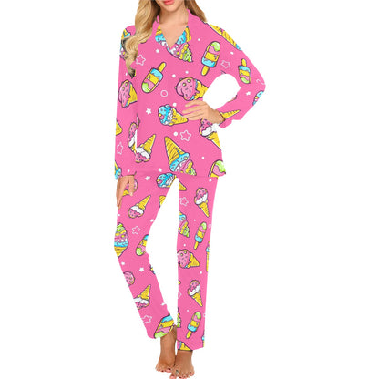 Ice Cream Pattern Print Design IC04 Women's Long Pajama Set