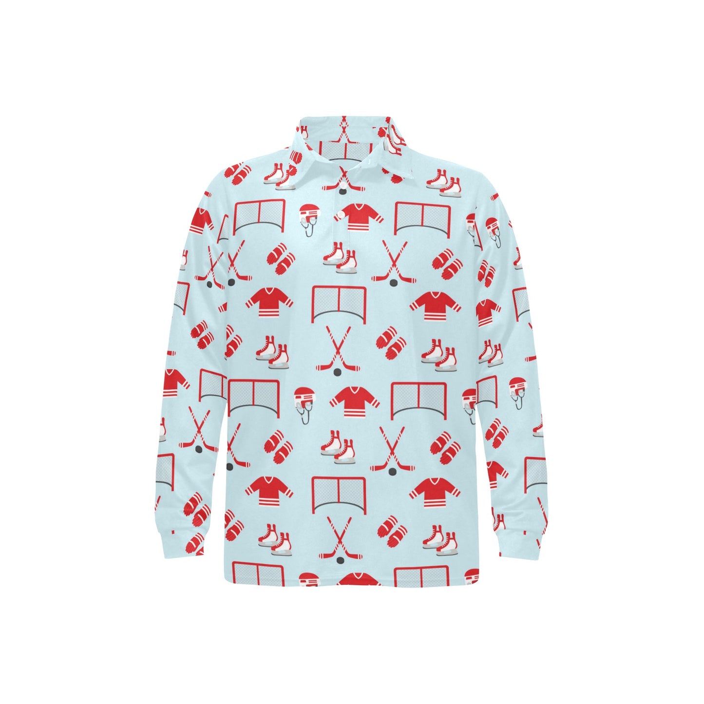 Hockey Red Equipment Print Design LKS305 Long Sleeve Polo Shirt For Men's
