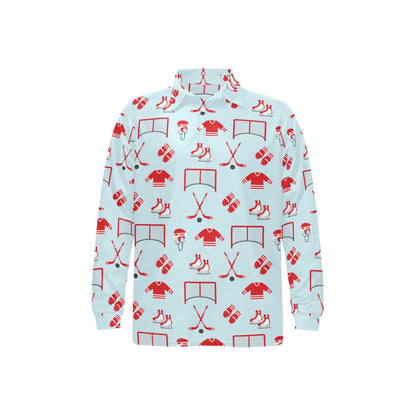 Hockey Red Equipment Print Design LKS305 Long Sleeve Polo Shirt For Men's
