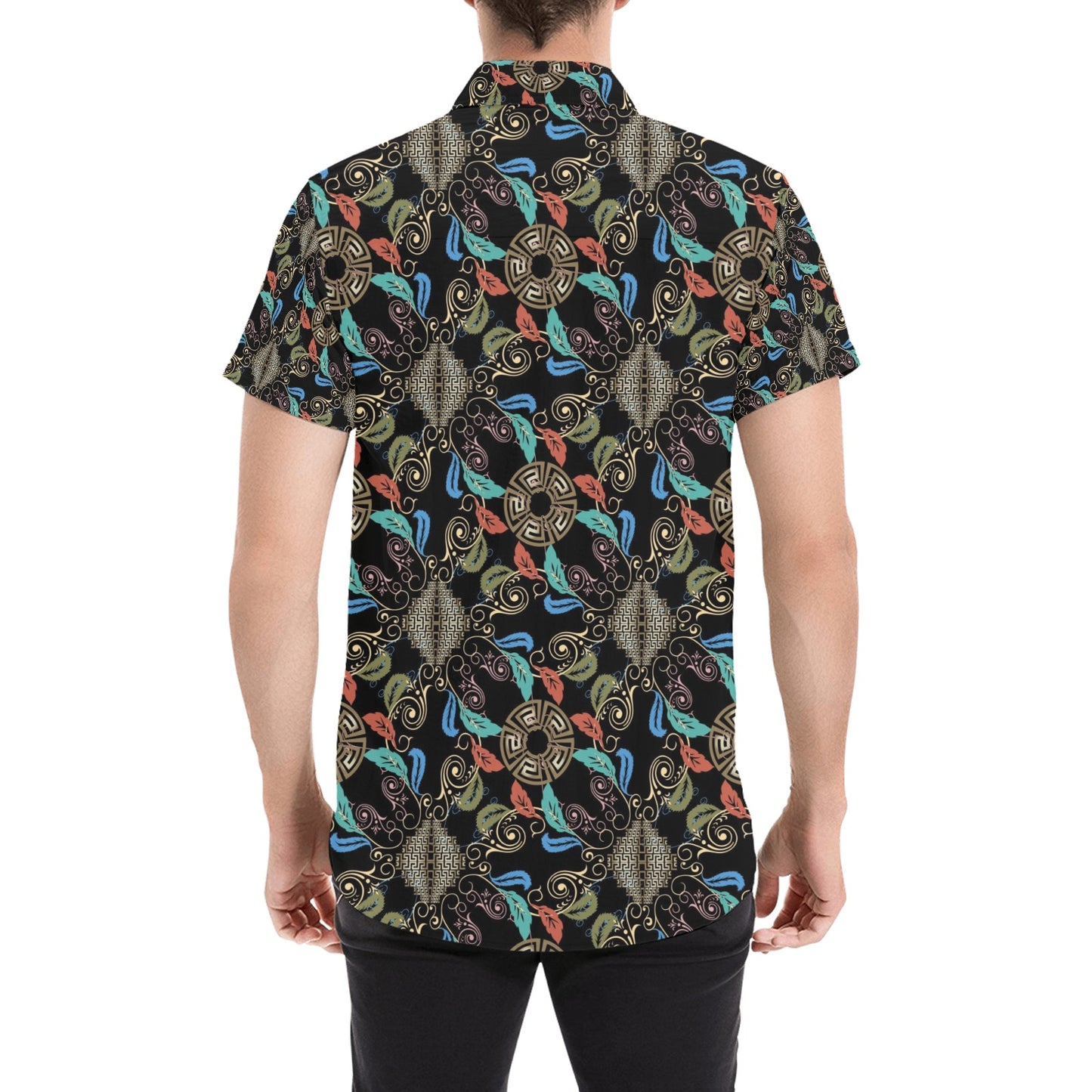 Ancient Greek Print Design LKS308 Men Short Sleeve Button Up Shirt