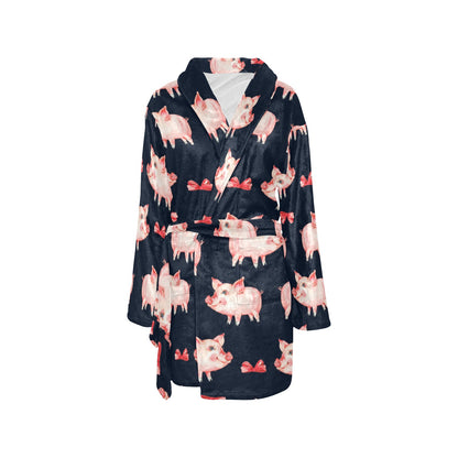 Pig Cute Pattern Print Design 02 Women's Fleece Robe
