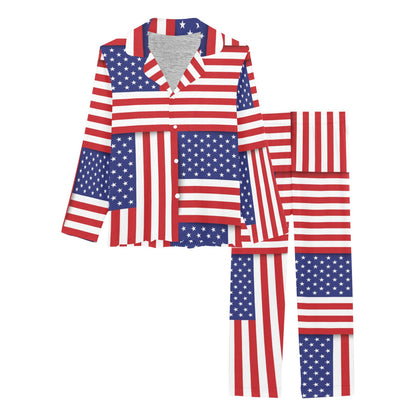Patriotic US Flag Pattern Print Design A01 Women's Long Pajama Set
