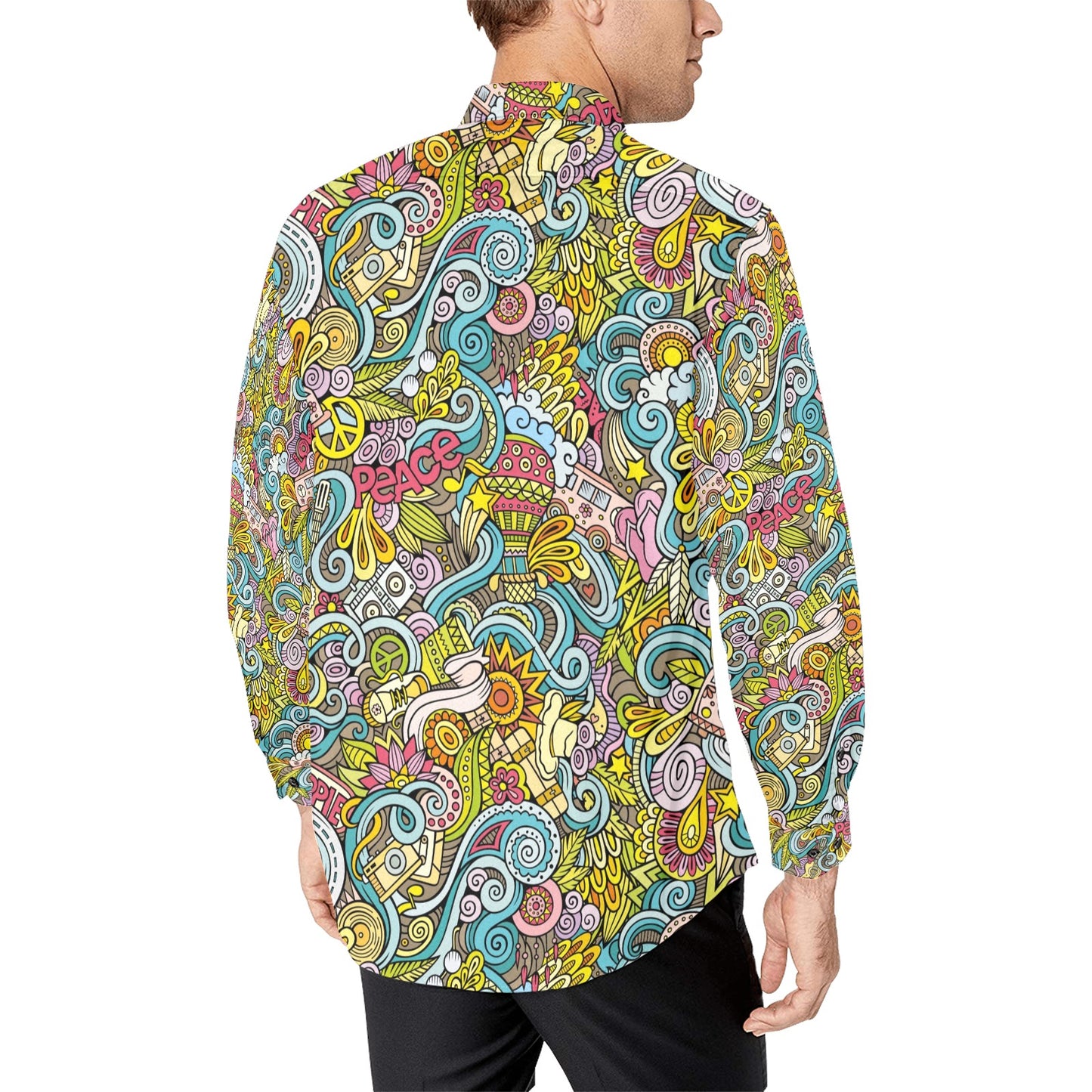 Hippie Print Design LKS301 Men's Long Sleeve Dress Shirt