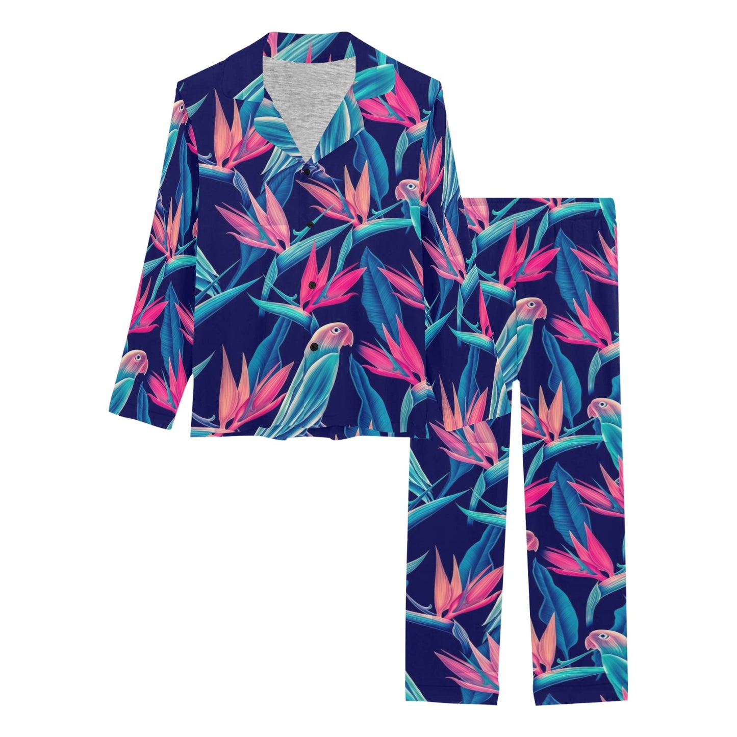 Tropical Flower Pattern Print Design TF024 Women's Long Pajama Set