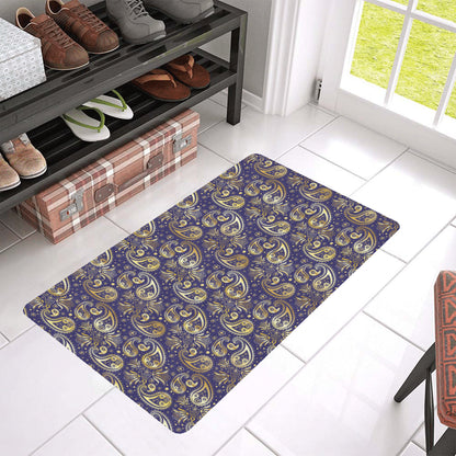 Paisley Blue Yellow Design Print Rubber Doormat