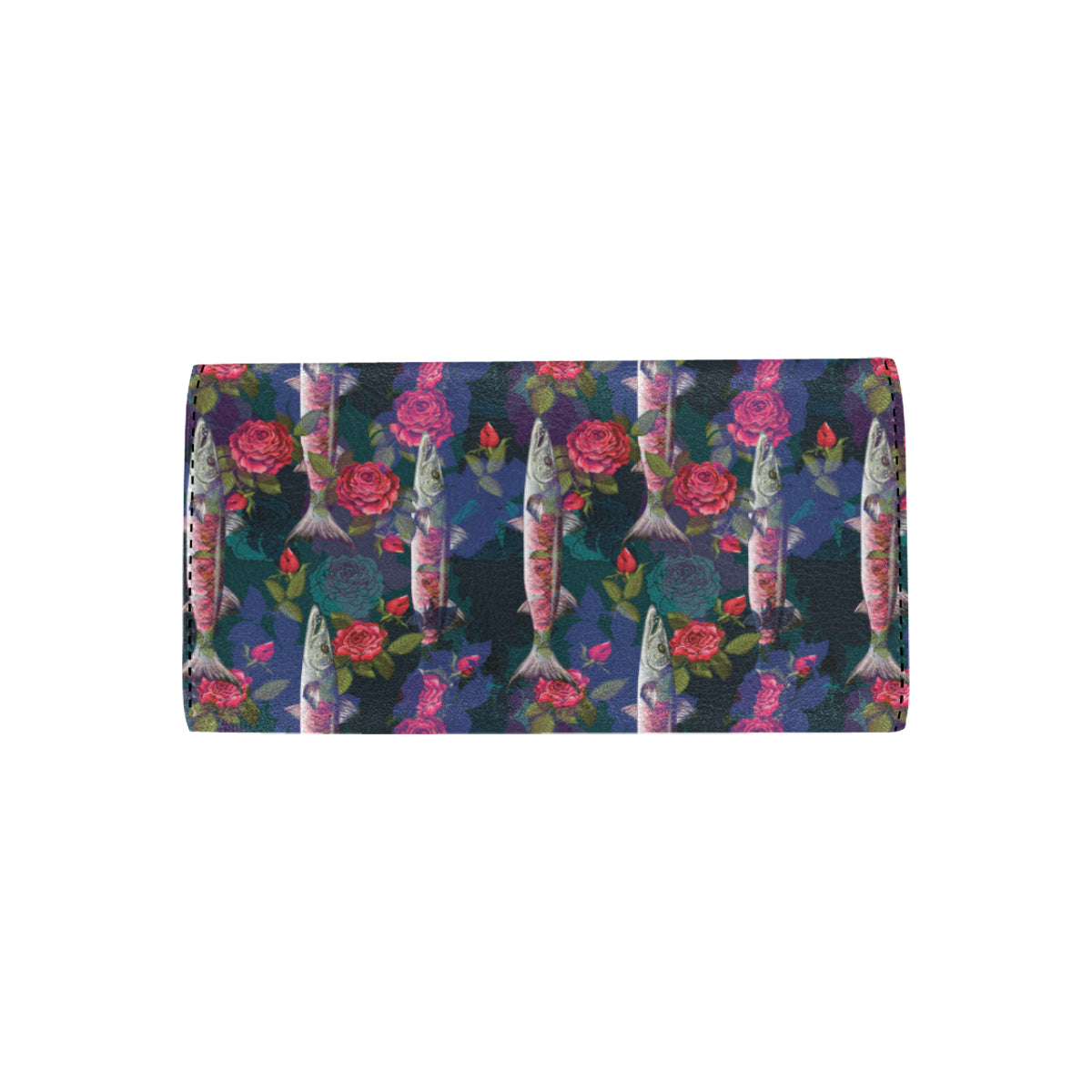 Barracuda with Folwer Pattern Print Design 01 Women's Trifold Wallet