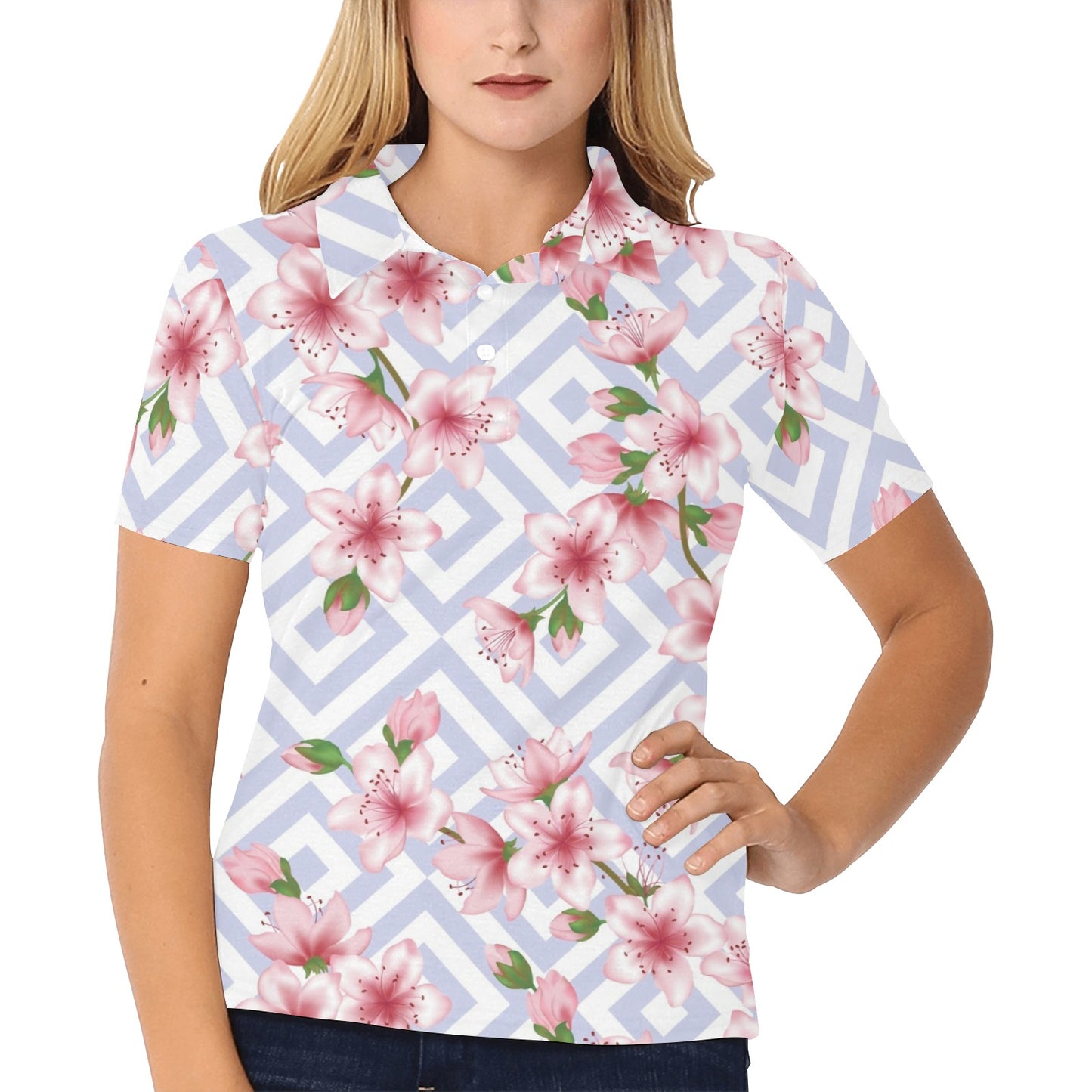 Cherry Blossom Pattern Print Design CB07 Women's Polo Shirt